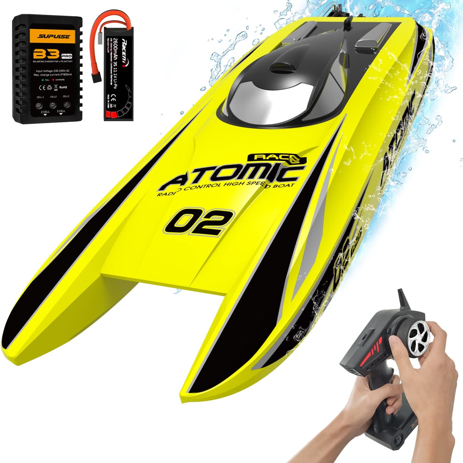 VOLANTEXRC Brushless Remote Control Boat AtomicX 40MPH High-Speed Brushless RC Boat Waterproof RC Boats for Adults with Low Battery Protection Fast RC Boat for Lakes for Adults Toy Gifts (792-6 RTR) Pack of 2