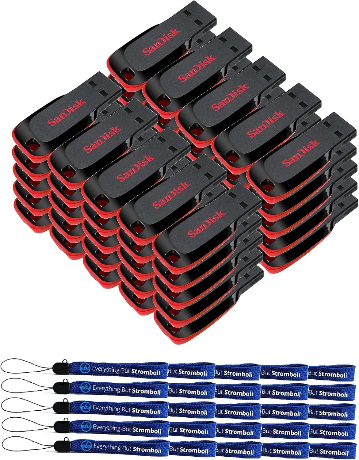 SanDisk Cruzer Blade 8GB USB 2.0/3.0 Flash Drive (50 Pack) Pen Drive SDCZ50-008G Bundle with (25) Everything But Stromboli Lanyards