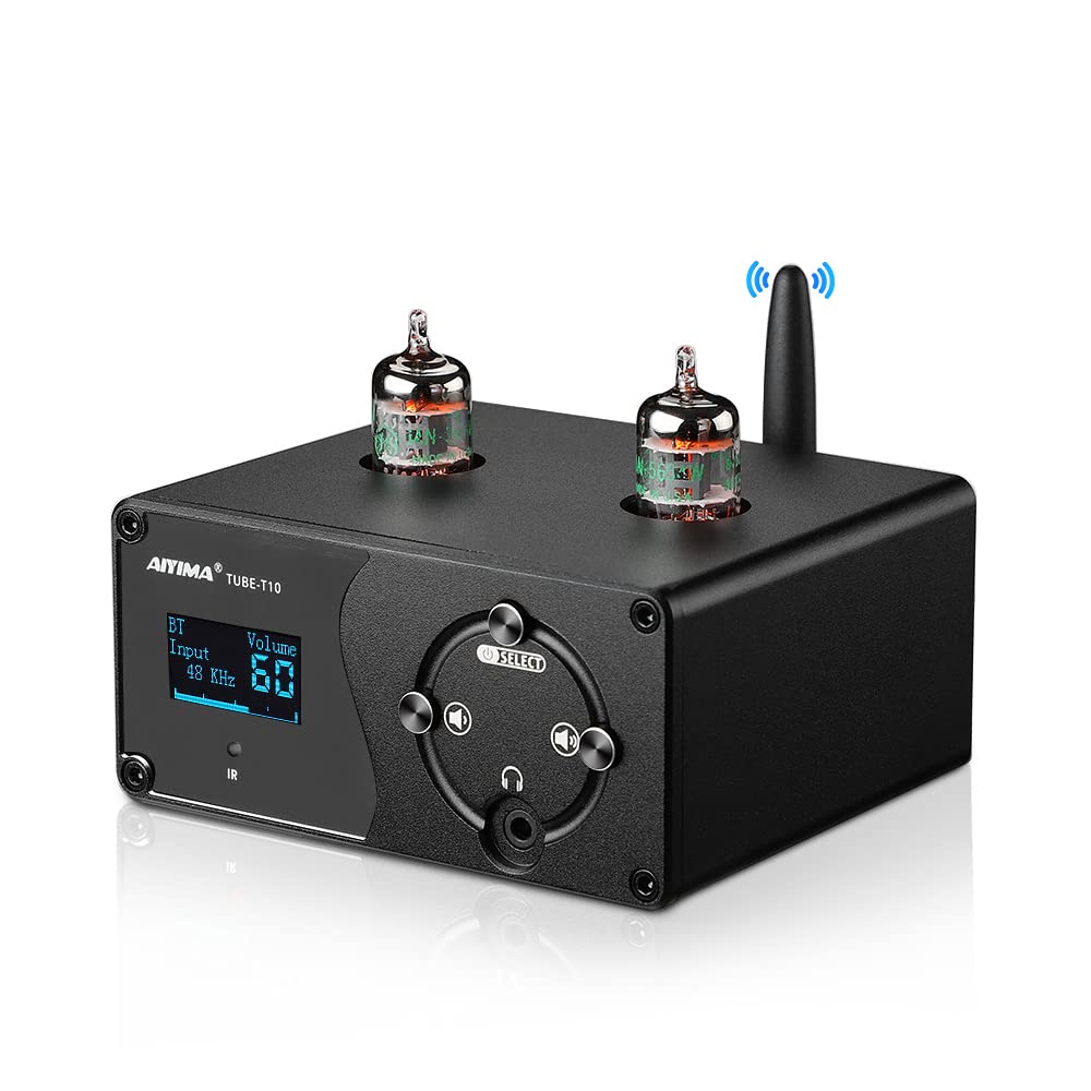 AIYIMA T10 JAN5654 Tube Vacuum Preamplifier Audio Decoder Bluetooth 5.0 HiFi Headphone Amp with PC-USB APTX Coaxial Optical Input & OLED Display for Home Audio Amplifier