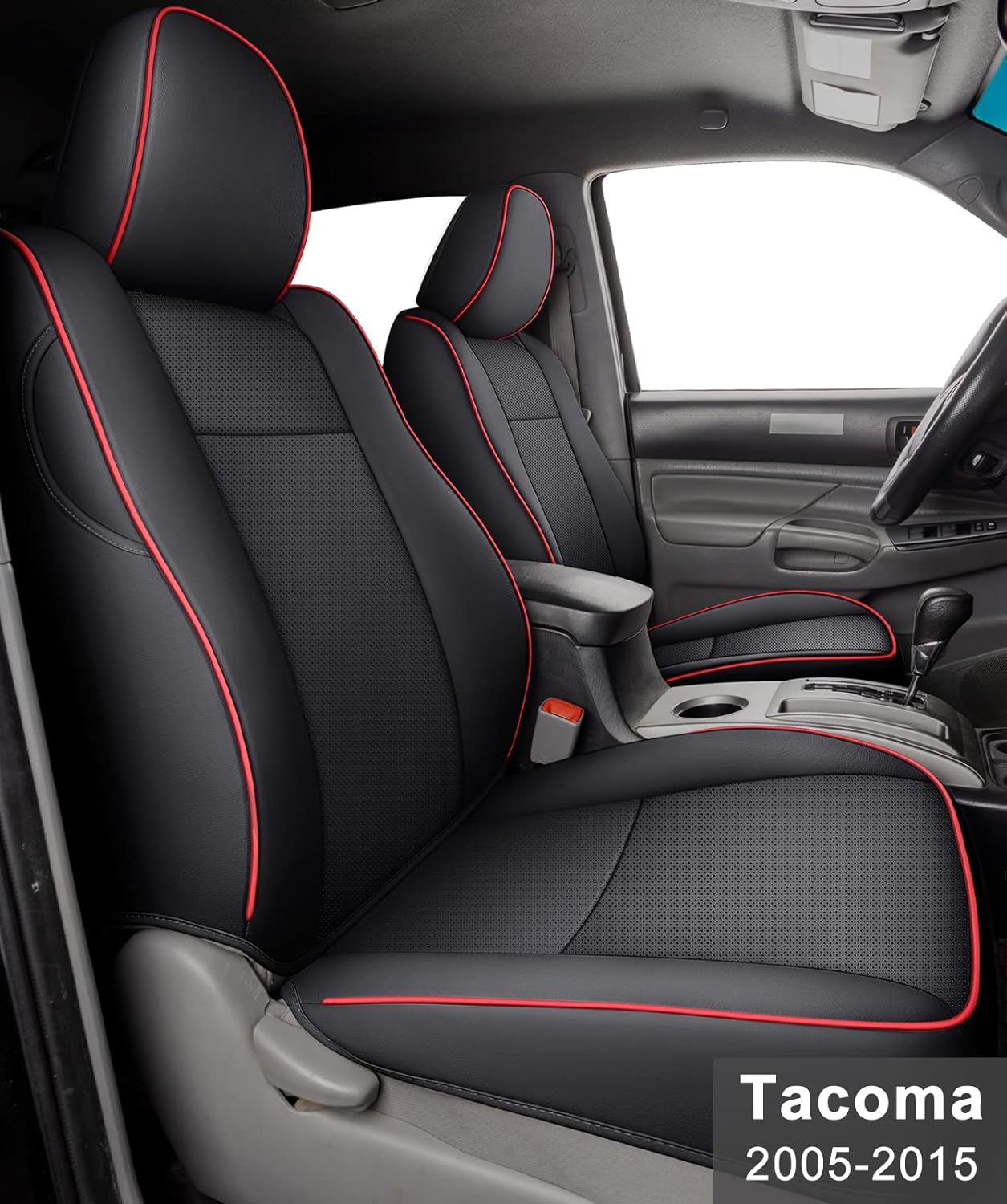 LUCKYMAN CLUB Tacoma Custom Fit Seat Covers for 2016-2022 Tacoma Crew Cab with Faux Leather (Black & Gray)