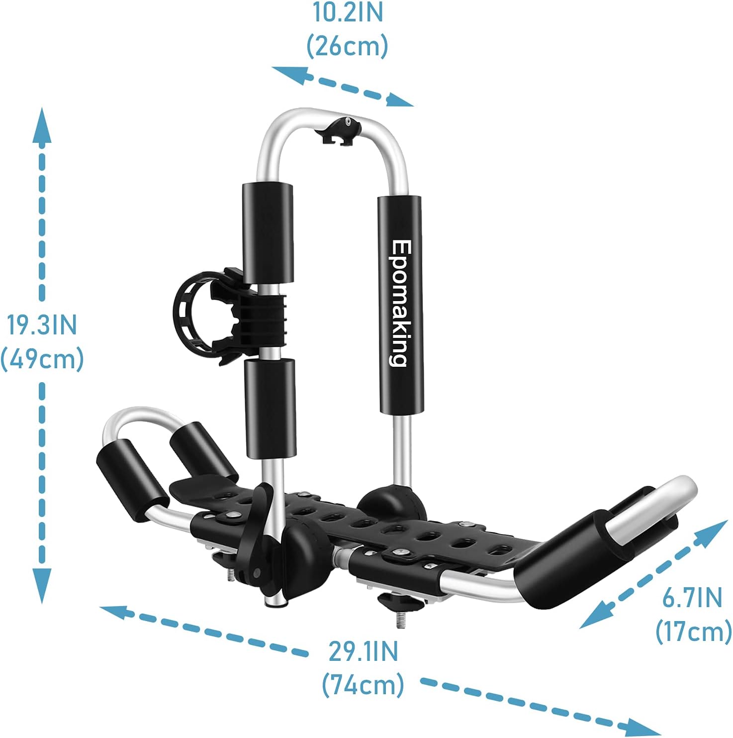 Epomaking Kayak Roof Rack - Strong Aluminum Car, Jeep, Truck Kayak Carrier for 2 Kayaks - Lightweight Double Kayak Holder - J-Style Folding Racks - Universal Canoe, SUP, Ski, Surfboard Accessories