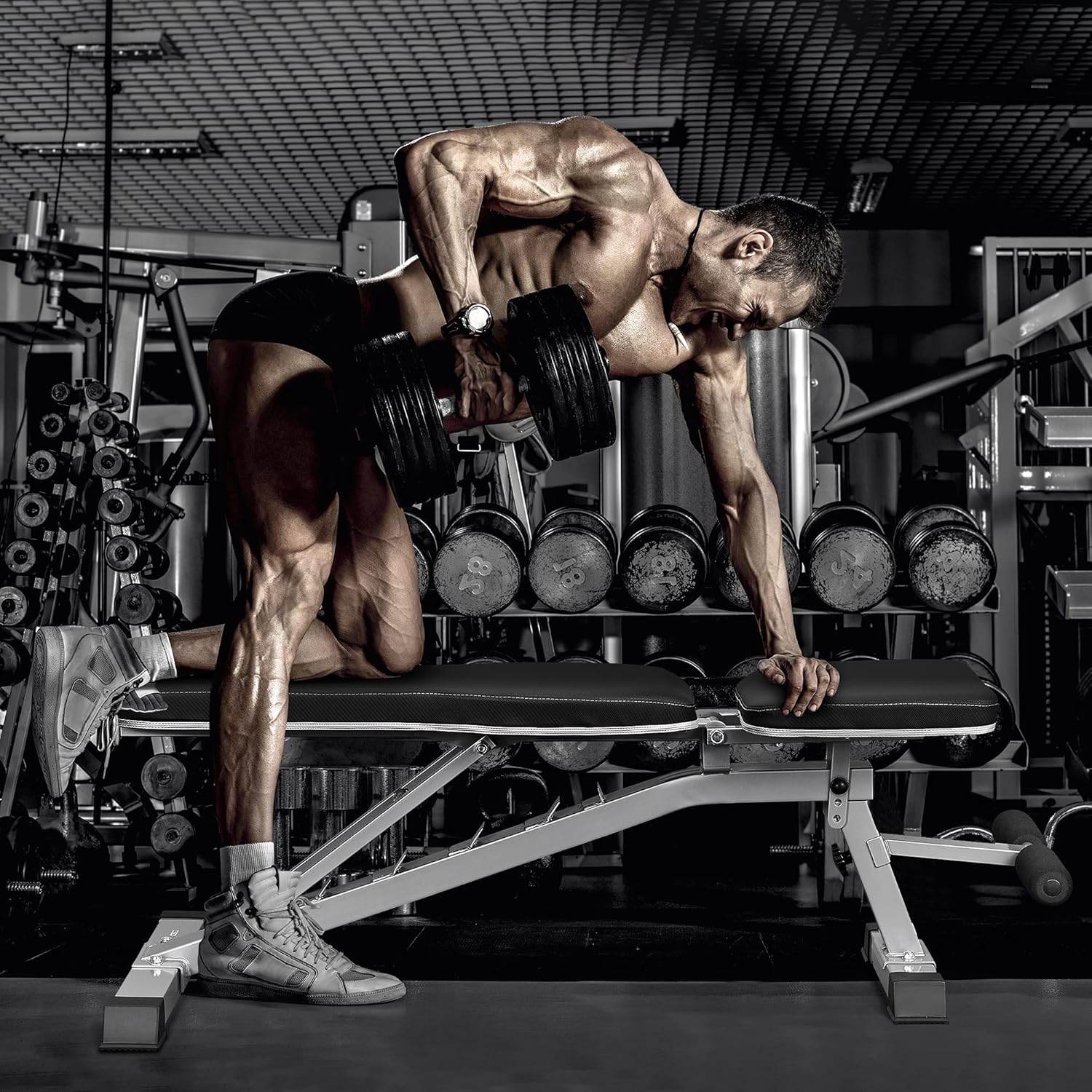 DERACY Adjustable Weight Bench for Full Body Workout, Incline and Decline Weight Bench for Indoor Workout, Home Gym, Enhanced Waist Pad