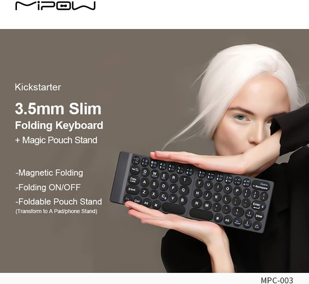MIPOW Folding Keyboard, 3.5mm Folding Bluetooth Keyboard, Lightest & Slimmest Bluetooth Wireless Foldable Keyboard in The World. Pack of 2
