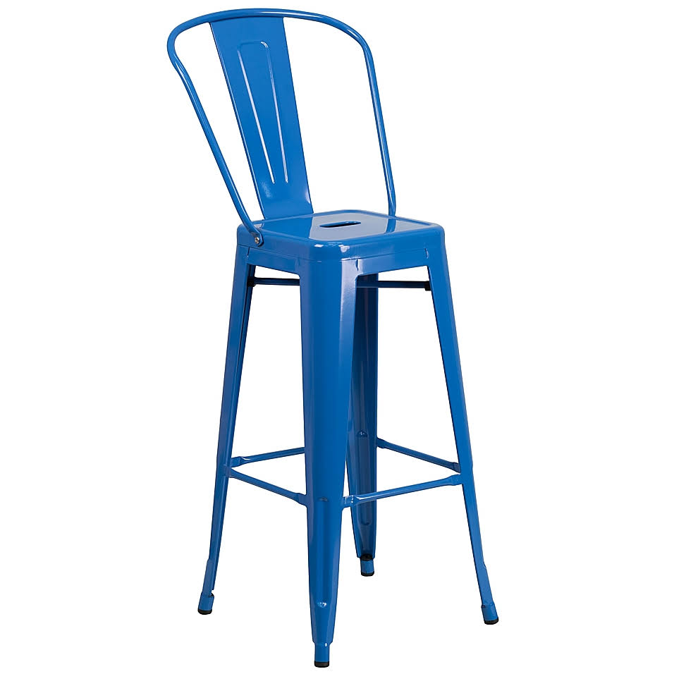 Flash Furniture Metal Bar Stool with Back in Blue