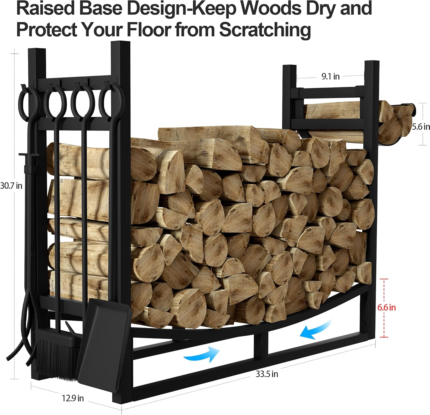 Amagabeli Large Wide Firewood Rack Fireplace Tool Rack Indoor Outdoor Kindling Holder Heavy Duty Wood Storage Log Rack Holder Stacker Stand Tools Stove Accessories Black Without Cover