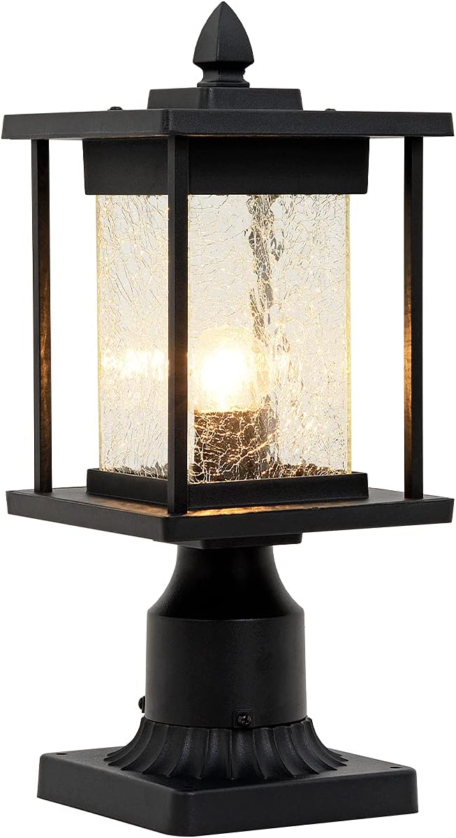 VOCLDFA Outdoor Post Lights, Waterproof Post Lamp Outdoor Hard-Wired, Outdoor Pier Lantern with Crackle Glass, Aluminum Exterior Post Lantern, Pole Lanterns Outdoor with 3-Inch Pier Mount Adapter
