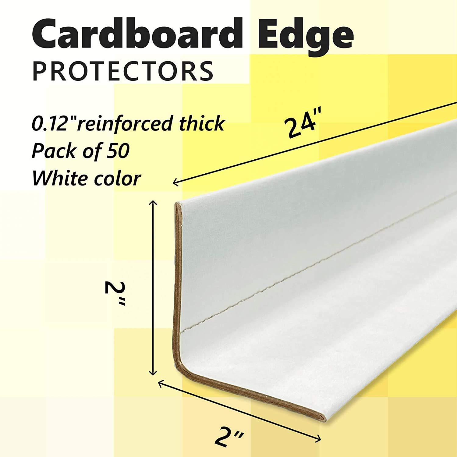 IDL Packaging Cardboard Edge Protector 2” X 2” X 24”, Pack of 50 – V-Board Reinforced Cardboard Corners for Shipping – White Kraft Corner Protectors for Pallets – Recyclable and Eco-Friendly Material Pack of 2