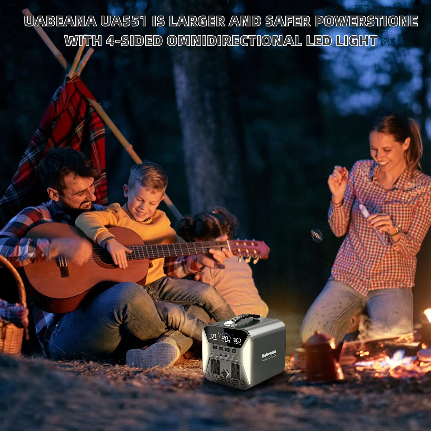 Portable Power Station 500W, Uabeana 500WH Solar Generator Mobile Lithium Battery Pack With 4*110V Pure Sine Wave AC Outlets 60W USB-C PD Output for Outdoor Camping RV Adventure and Home Emergency Backup Battery Power Supply