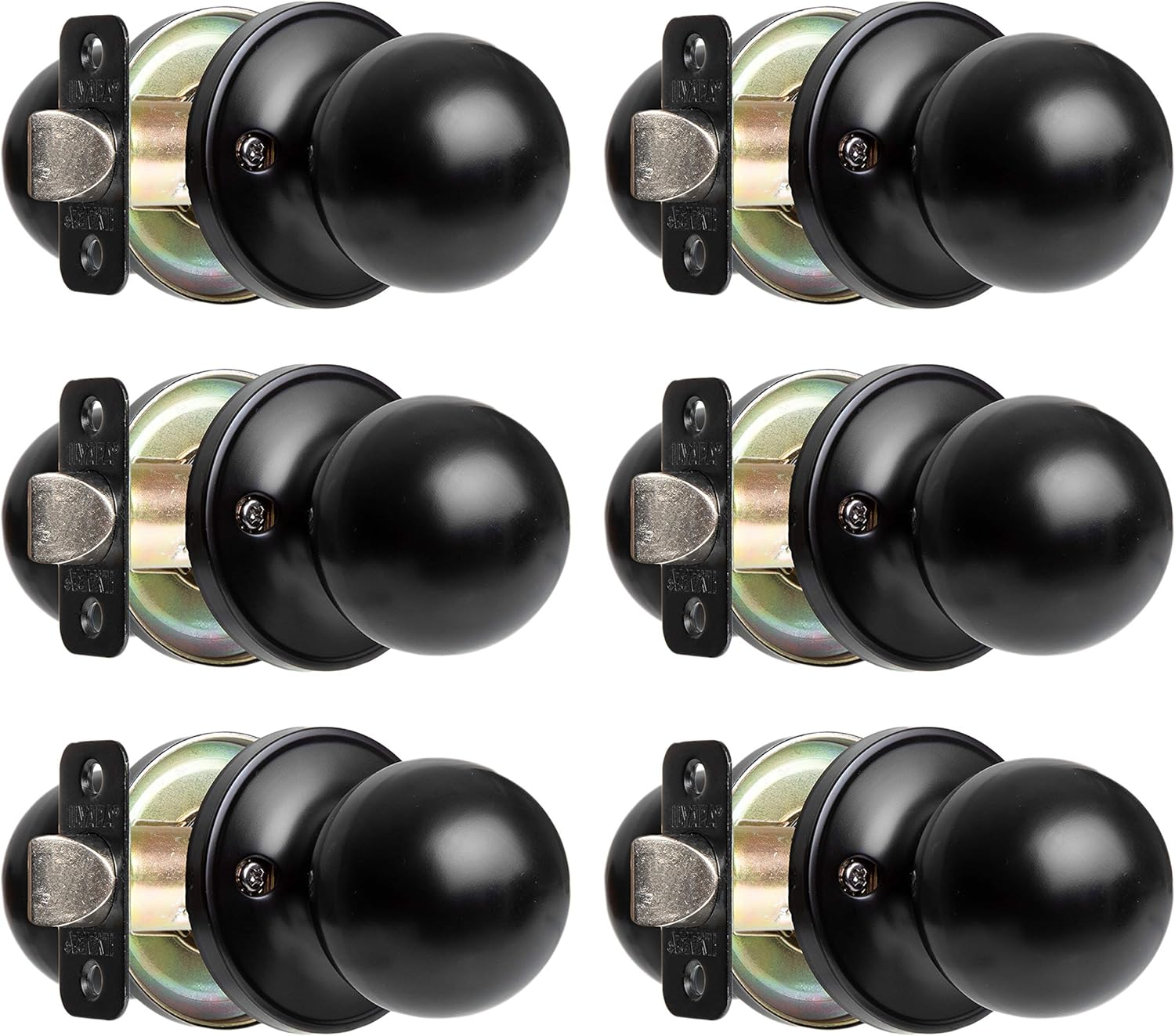 Ilyapa Privacy Door Knob for Bed/Bath - Tulip, Black Interior Keyless Turn Thumb Locking Round Door Handle, Black Pack of 2