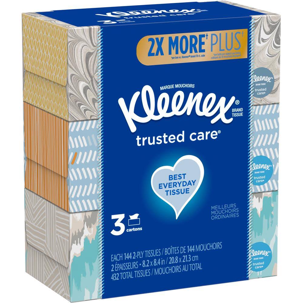 Kleenex 50219 Trusted Care Facial Tissue, 2-Ply, White, 144 Sheets/Box
