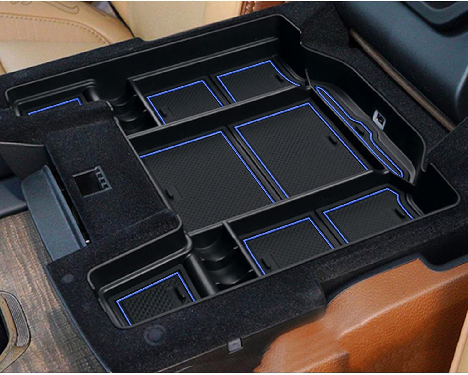 SXCY 2019-present RAM 1500 2500 3500 Center Console Organizer Tray FIT 2022 Dodge RAM 1500 Accessories Console Tray Armrest Console Insert Box ABS Secondary Storage with Anti-Dust Mats (Black) Pack of 2