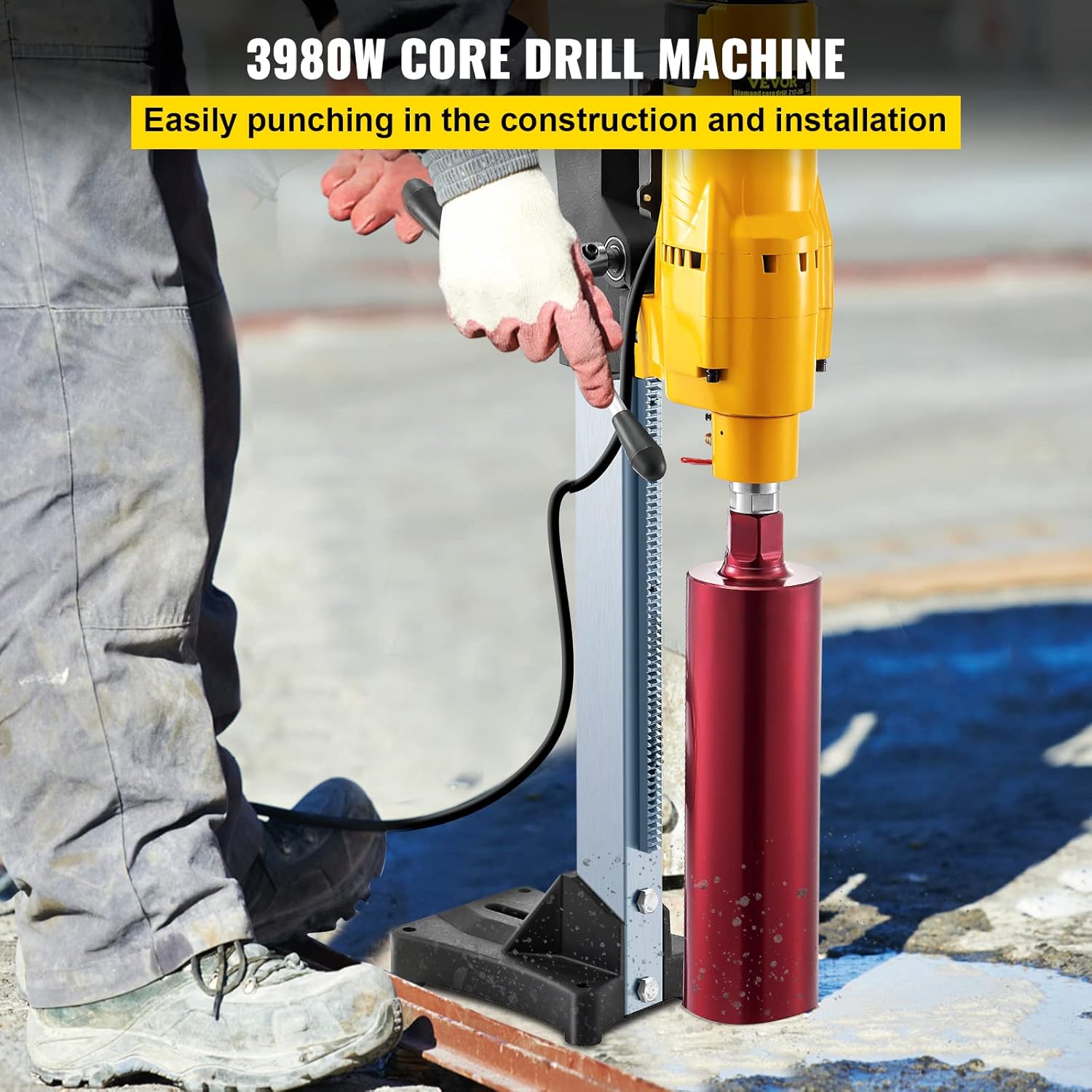 Happybuy 8 Inch/205MM Diamond Core Drilling Machine 3980W Diamond Core Drill Rig with Stand and Drill Bits,Wet Dry Core Drill Rig for Diamond Concrete Drilling Boring (Drill Bit Diameter: 4.25