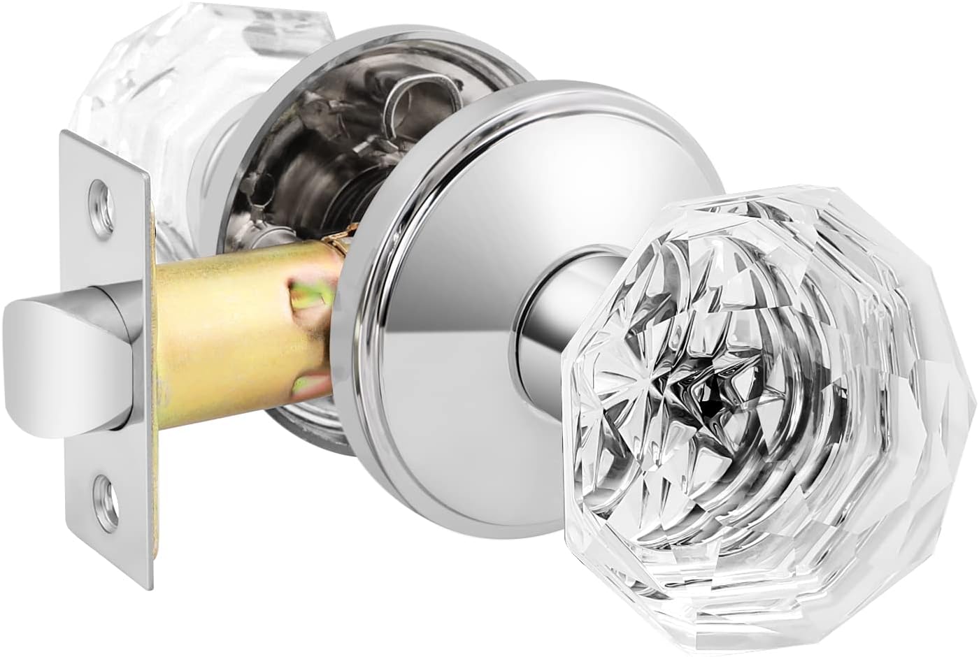 Orger 3 Pack Passage Crystal Door Knobs, Keyless Non-Locking Interior Door Handles for Hallway and Closet, Heavy Duty Glass Knob with Zinc Alloy Rosette Polished Chrome Pack of 2