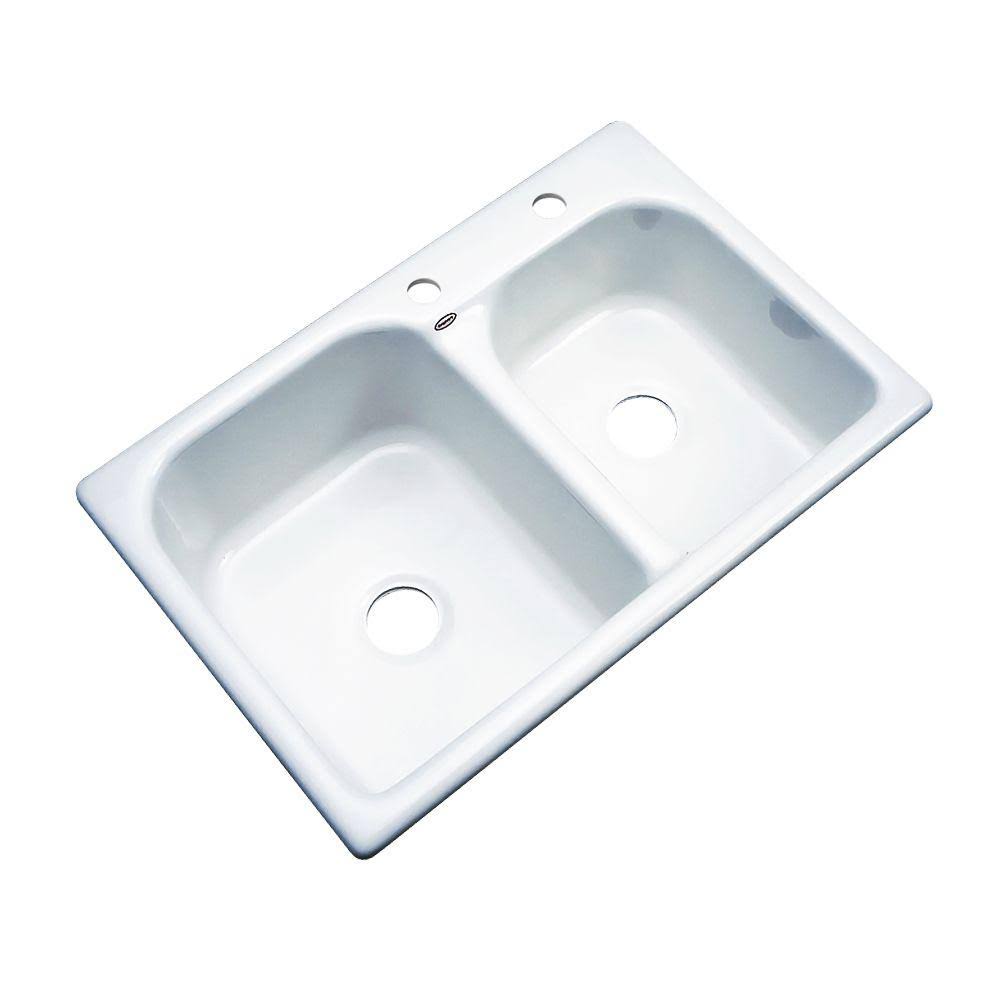 Thermocast Cambridge Drop-In Acrylic 33 in. 2-Hole Double Bowl Kitchen Sink in White 45200