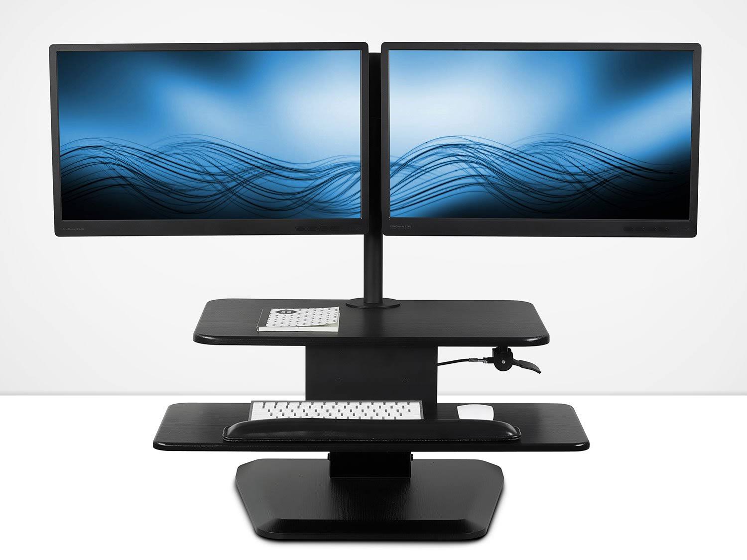 Mount-It! Sit Stand Standing Desk Converter with Dual Monitor Mount Combo Black