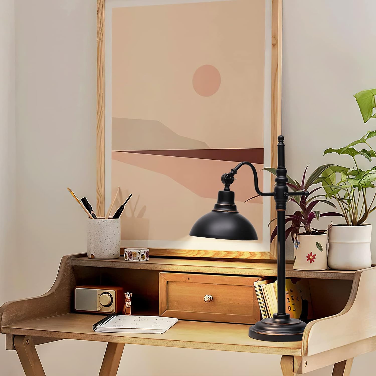 Industrial Table Lamp Vintage Reading Desk Lamp Retro Adjustable Black Shade with Circular Base by S&rsquo;DENTE