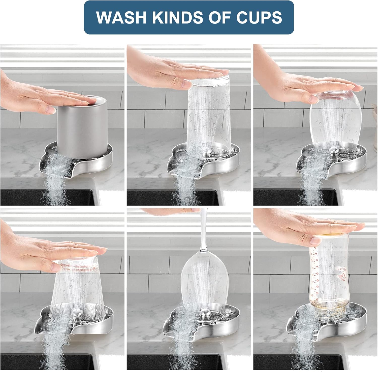 Haitis Faucet Glass Rinser for Kitchen Sinks,Metal Kitchen Sink Glass Rinser,Bottle Washer,Kitchen Sink Accessories,Stainless Steel,Brush Nickel