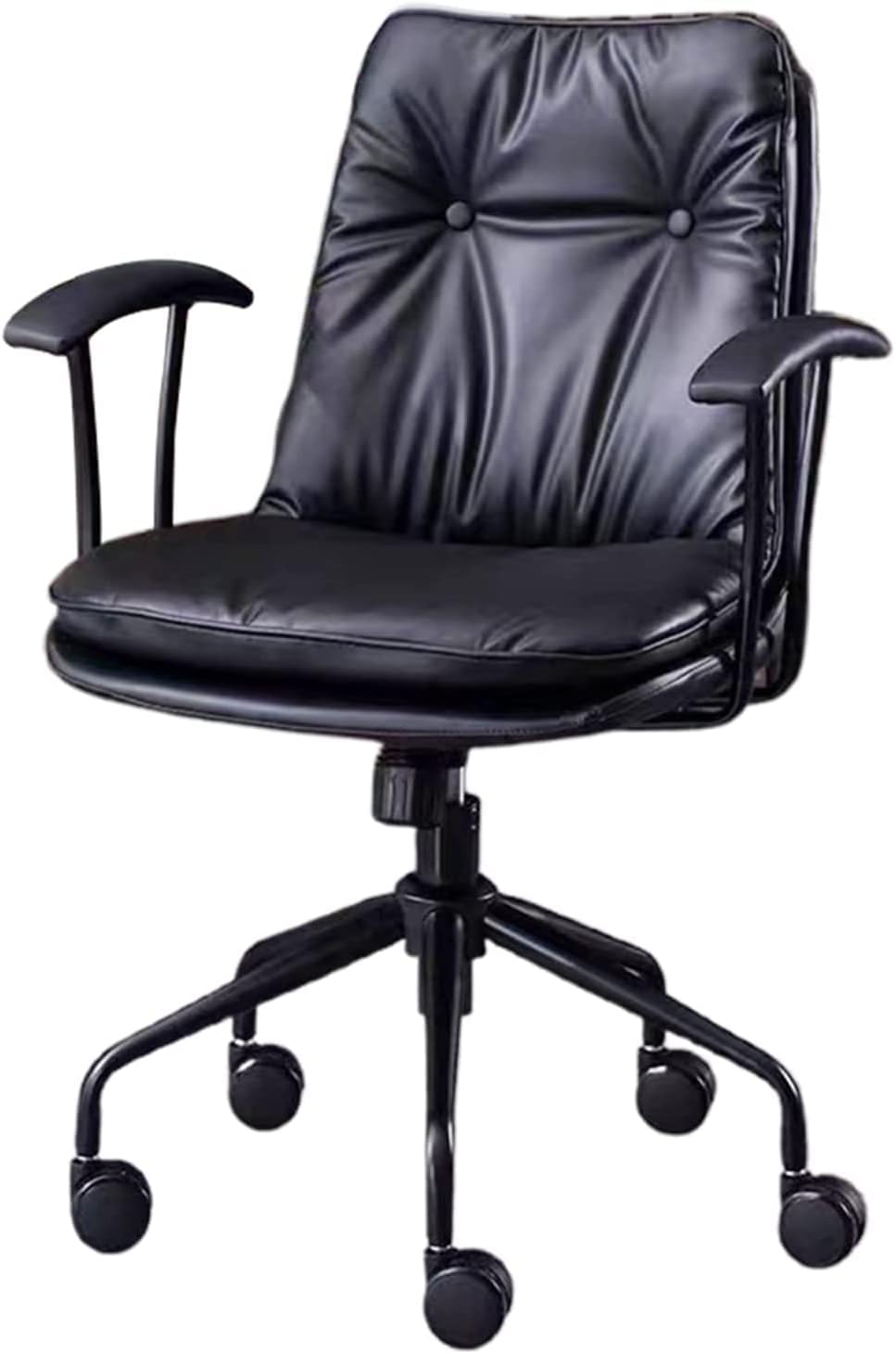 Office Chair Ergonomic Desk Chair Computer Chair PU Leather Home Office Chair with Lumbar Support Armrest Executive Rolling Swivel Adjustable Mid Back Double Seat Cushion Task Chair (Black)