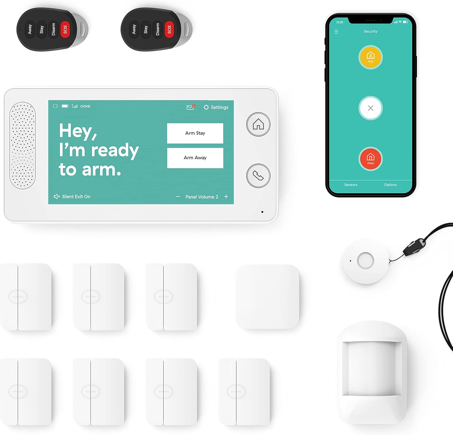 Cove - 13 Piece Home Security Alarm System - Wireless - 24/7 Professional Monitoring - No Contracts - Smart Phone Control - Touch Screen Panel - Compatible with Google Assistant and Alexa