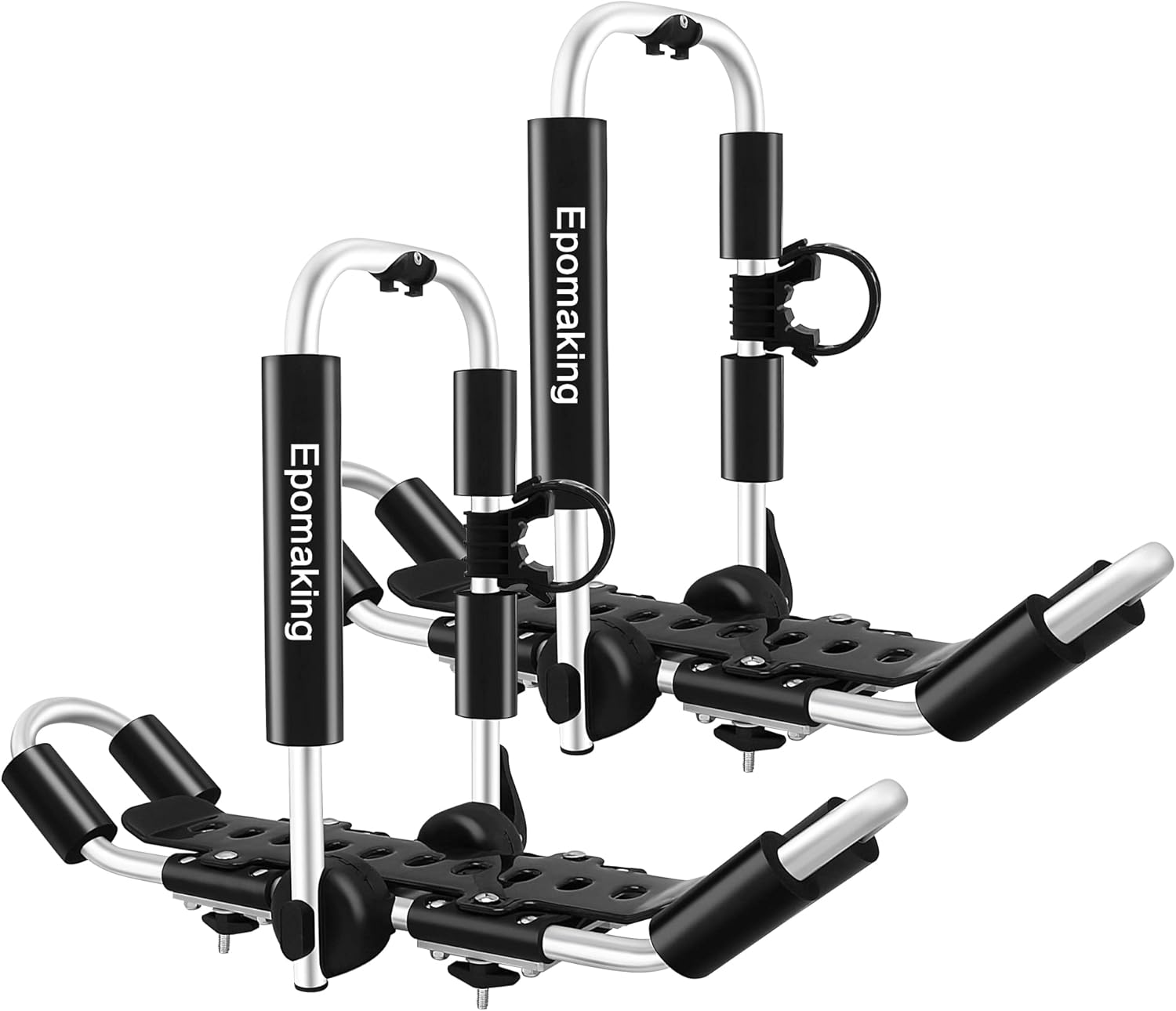 Epomaking Kayak Roof Rack - Strong Aluminum Car, Jeep, Truck Kayak Carrier for 2 Kayaks - Lightweight Double Kayak Holder - J-Style Folding Racks - Universal Canoe, SUP, Ski, Surfboard Accessories