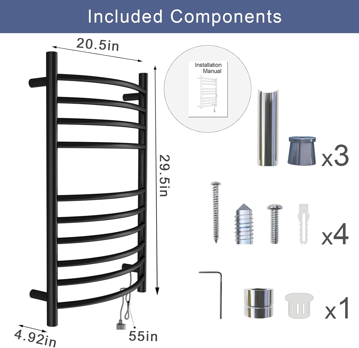 Towel Warmer with Timer, Heated Towel Rack, Wall Mounted hot Towel Warmer for Bathroom, Hardwired or Plug-in Models