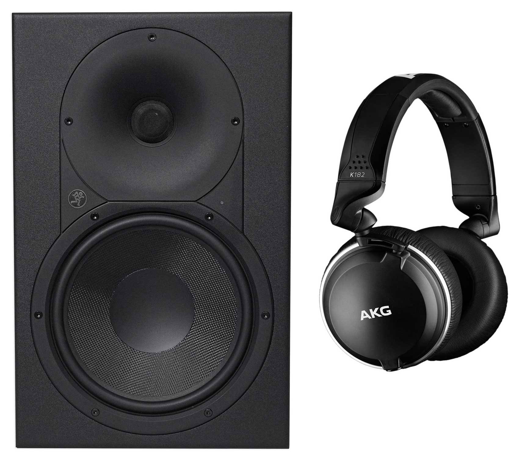 Mackie XR824 8x22 Powered Pro Studio Monitor Speaker, Class D + AKG Headphones