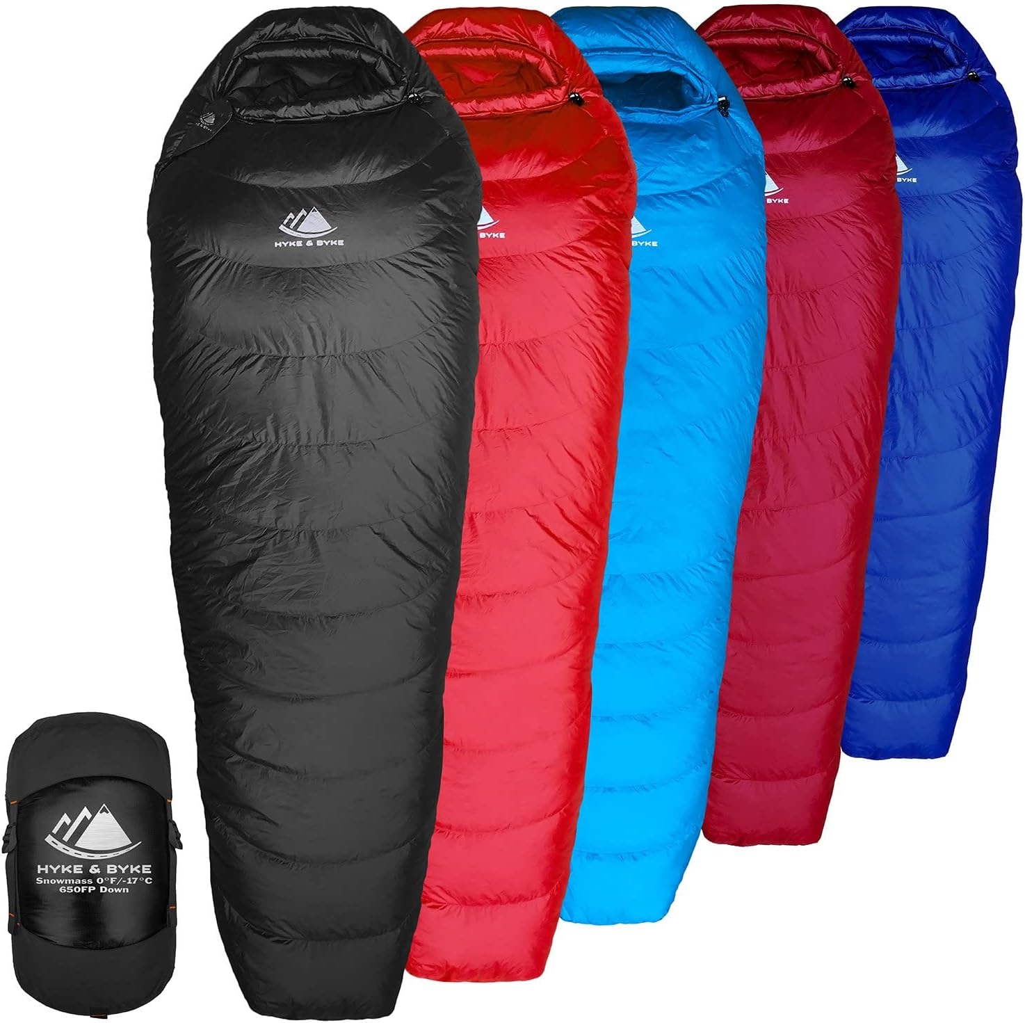 Hyke & Byke Snowmass 0 F Hiking & Backpacking Sleeping Bag - 4 Season, 650FP Duck Down Sleeping Bag - Ultralight