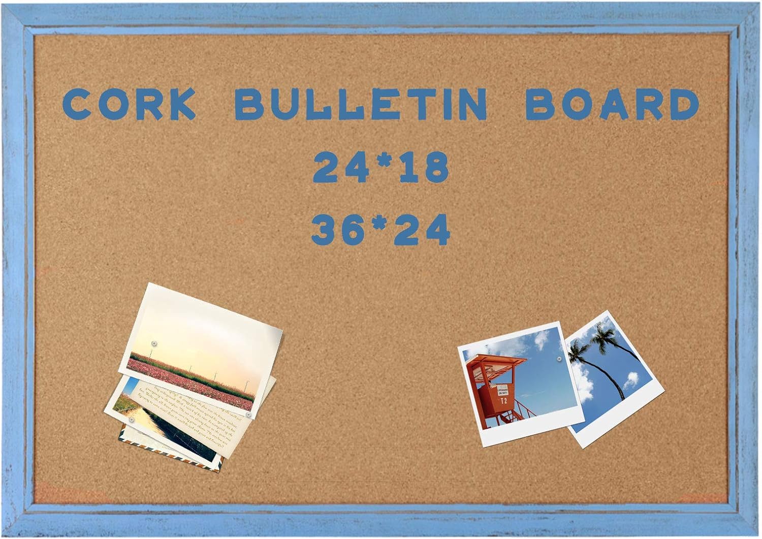AMUSIGHT Cork Board with Blue Rustic Frame, Bulletin Board 36 x 24 Inches for Wall, Perfect for Home , School, Office Pack of 2
