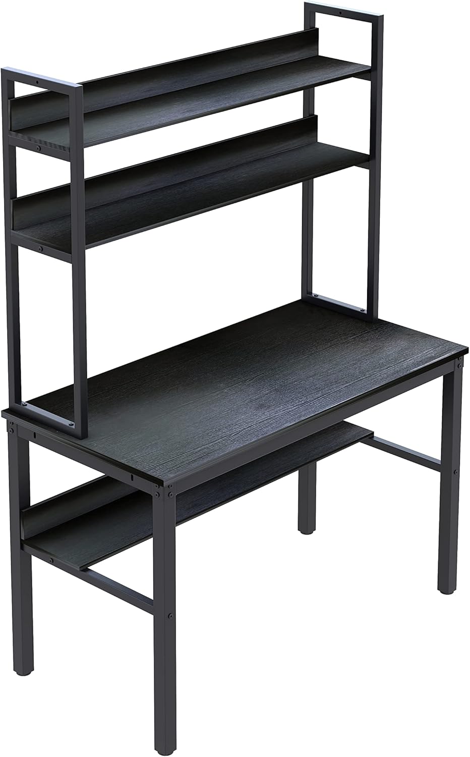 47 Inch Black Computer Desk with Hutch and Book Shelves, Holliage Crafted Home Desk,Heavy Duty PC Table Writing Desk for Home Office, Space-saving but Spacious Design Great for Home Multi-applications