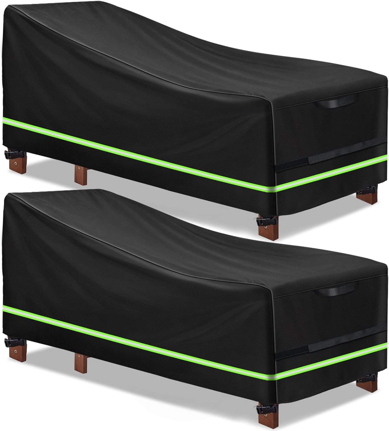 Chaise Lounge Cover, Waterproof 420D Heavy Duty Patio Outdoor Lounge Chair Cover, 2 Handle, PU Coating, Reflective Tape, UV Resistant & Tear-Resistant, 2 Pack - 79&lsquo;&rsquo; L x 30&lsquo;&rsquo; W x 28&lsquo;&rsquo;H