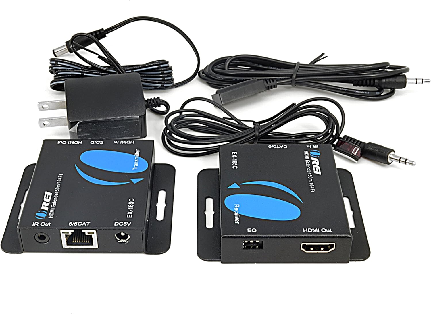 HDMI Extender Over LAN by Orei Single CAT6A/Cat7 Cable 1080P @ 60Hz with IR - Up to 160 ft - Loop Out Function - Digital Full HD Pack of 2