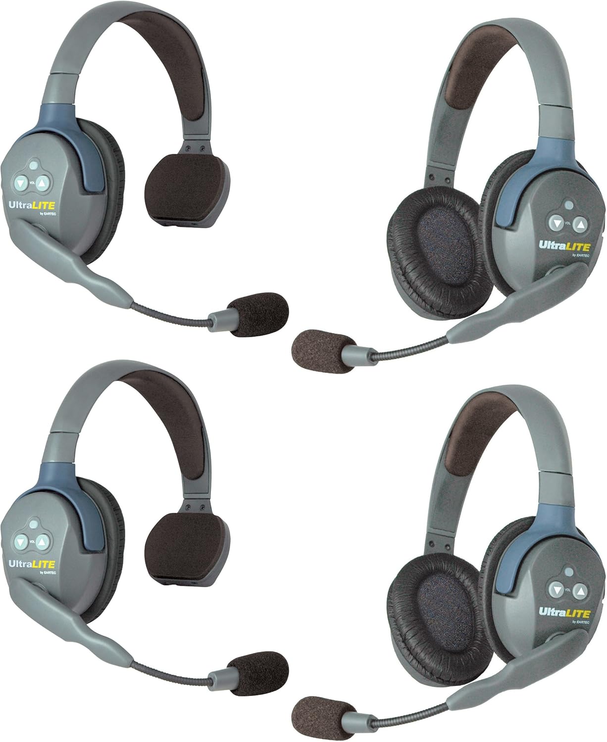 Eartec UL422 UltraLITE Full Duplex Wireless Intercom 2 Way Communication System - 1 ULSM Single-Ear Master Headset, 1 ULSR Single Ear Remote Headset and 2-Pack of ULDR Dual-Ear Remote Headsets