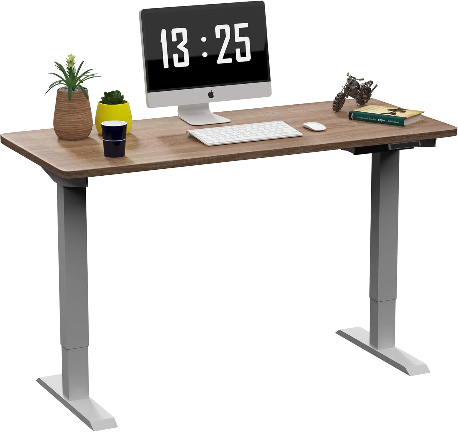 SMAGREHO Height Adjustable Electric Standing Desk for Home Office, 60 x 33 inches Sit Stand Table with MDF Splice Board, Standing Workstation with Memory Controller, Black Frame/French Oak Desktop