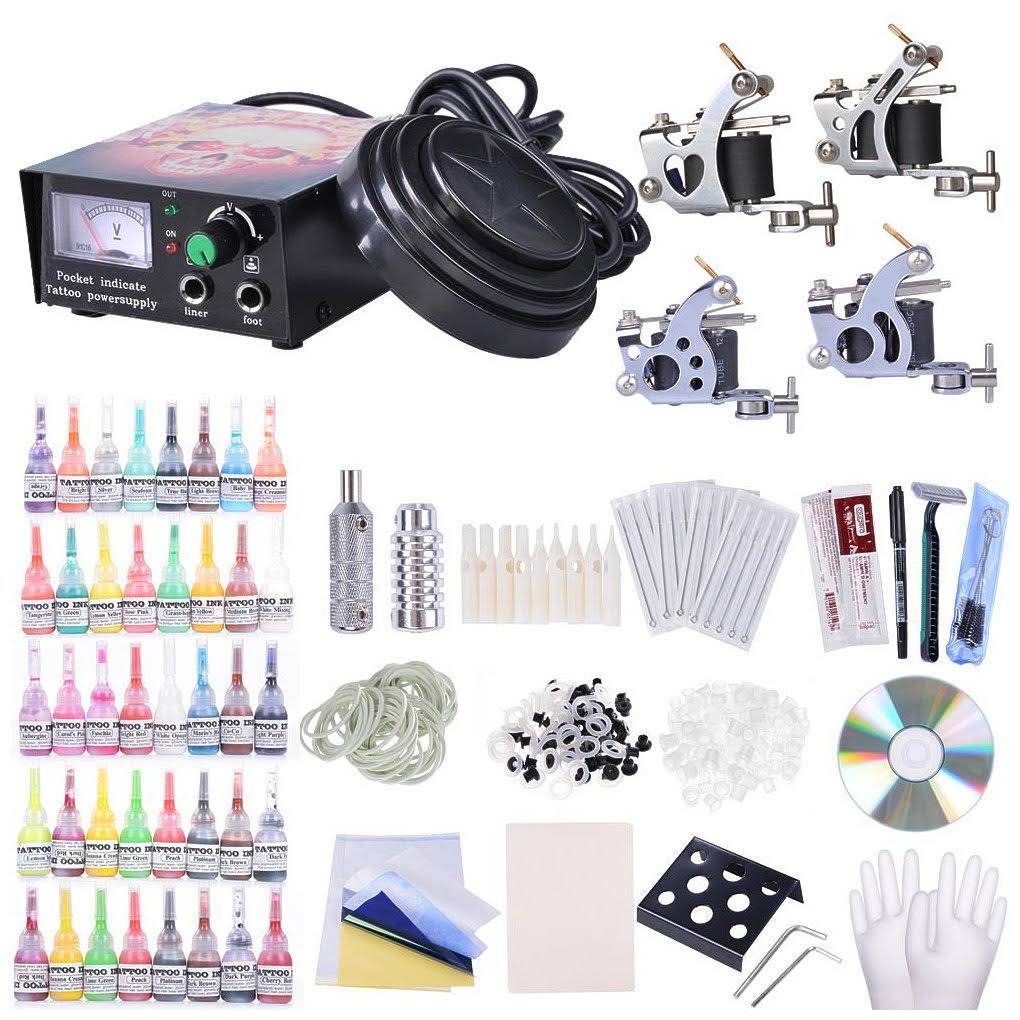 Yescom Complete Tattoo Kit 4 Machine 40 Inks Power Supply 10 Wraps Gun Needle Grip Tip