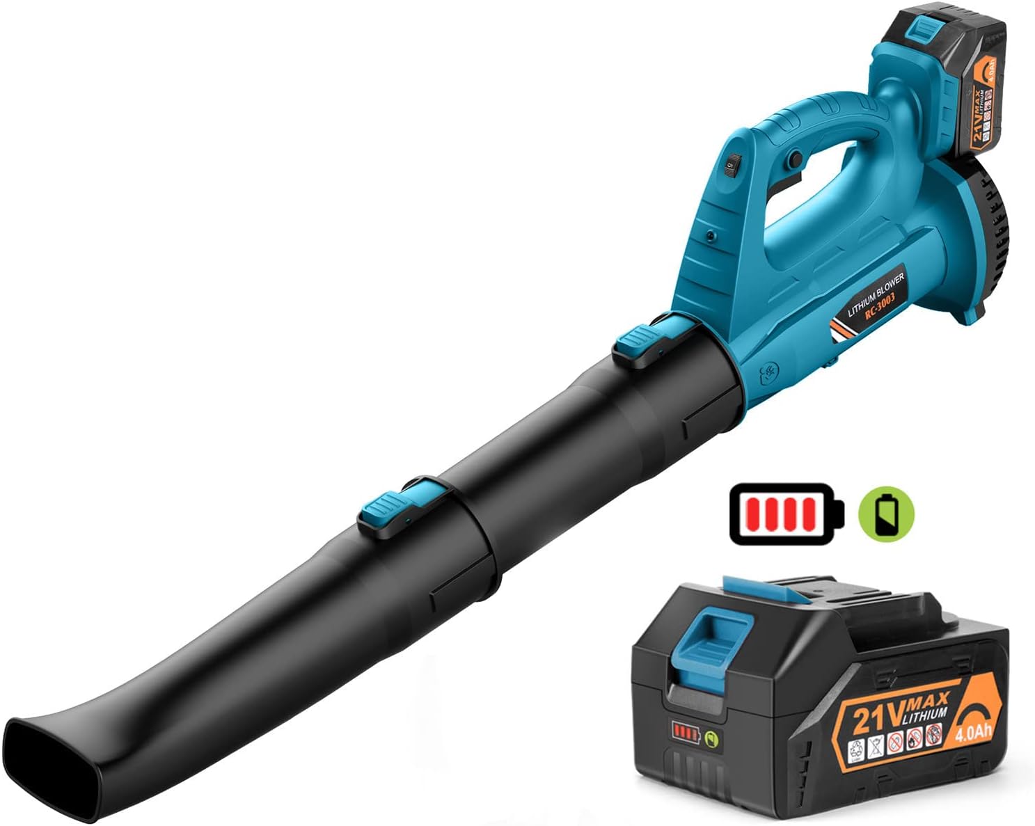 EKACO Leaf Blower Cordless, 320 CFM 150 MPH Battery Operated Leaf Blower with 4.0Ah Battery and Charger, 21V Electric Leaf Blower with 6-Speed Control for Lawn Care, Yard, Snow Debris and Dust