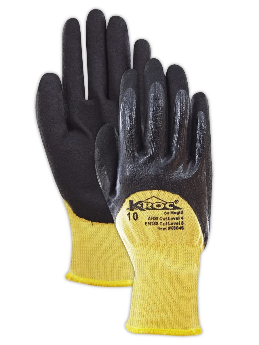 Magid Glove & Safety K8646-6 K-ROC Double-Dip Nitrile Coated Work Gloves Cut Level 4, 8, Yellow , 6 (Pack of 12)
