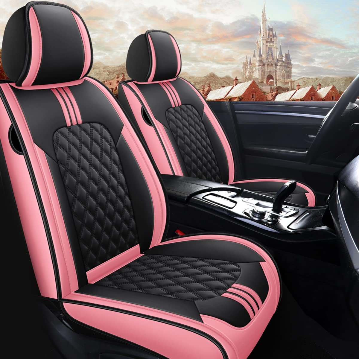 Leather Car Seat Covers for 5 Passenger Cars , Faux Leatherette Automotive Vehicle Cushions Covers , SUV Universal Fit Set for Auto Interior Accessories (Martha Red & White)