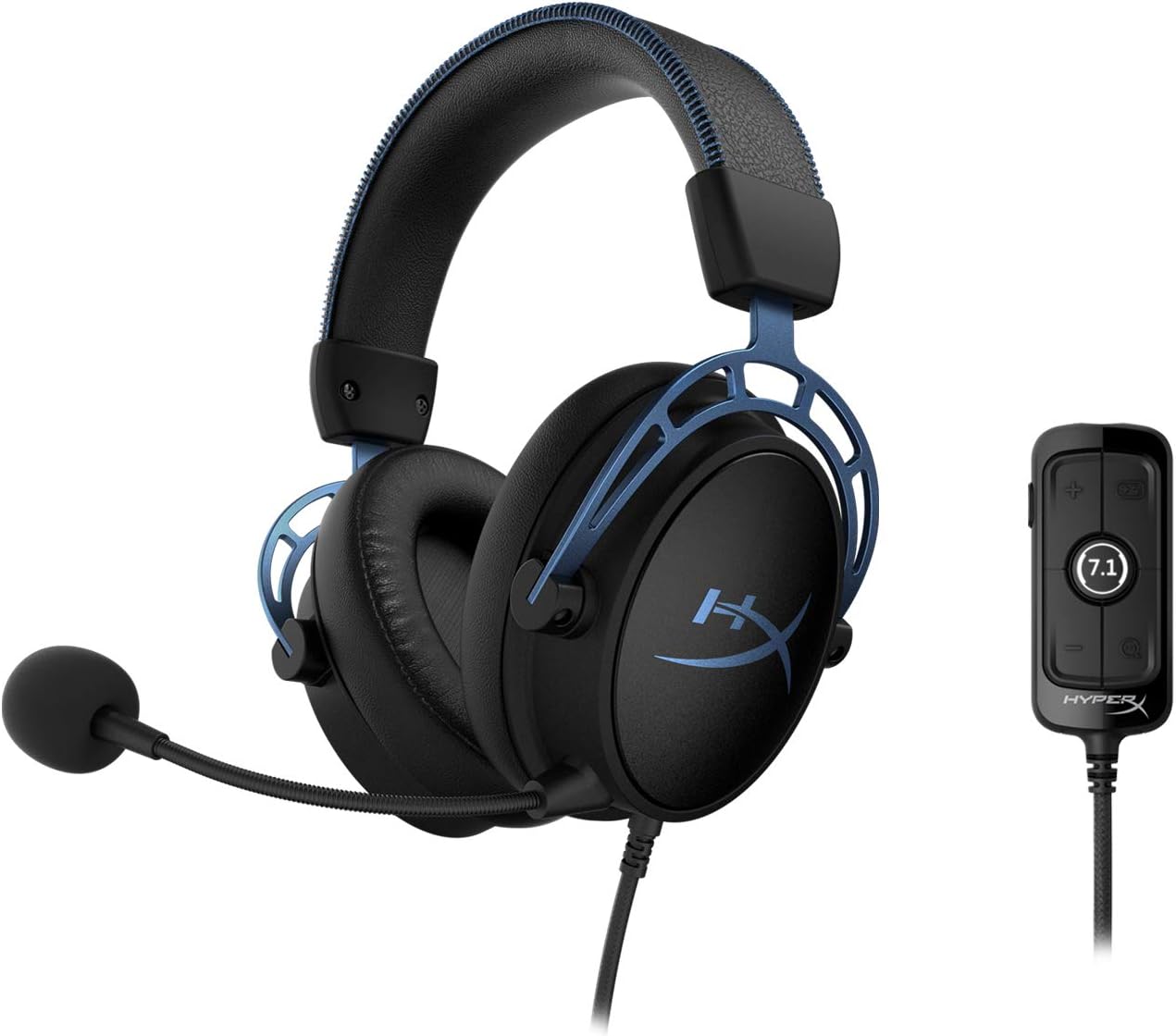 HyperX Cloud Alpha S - PC Gaming Headset, 7.1 Surround Sound, Adjustable Bass, Dual Chamber Drivers, Chat Mixer, Breathable Leatherette, Memory Foam, and Noise Cancelling Microphone - Blue Pack of 2