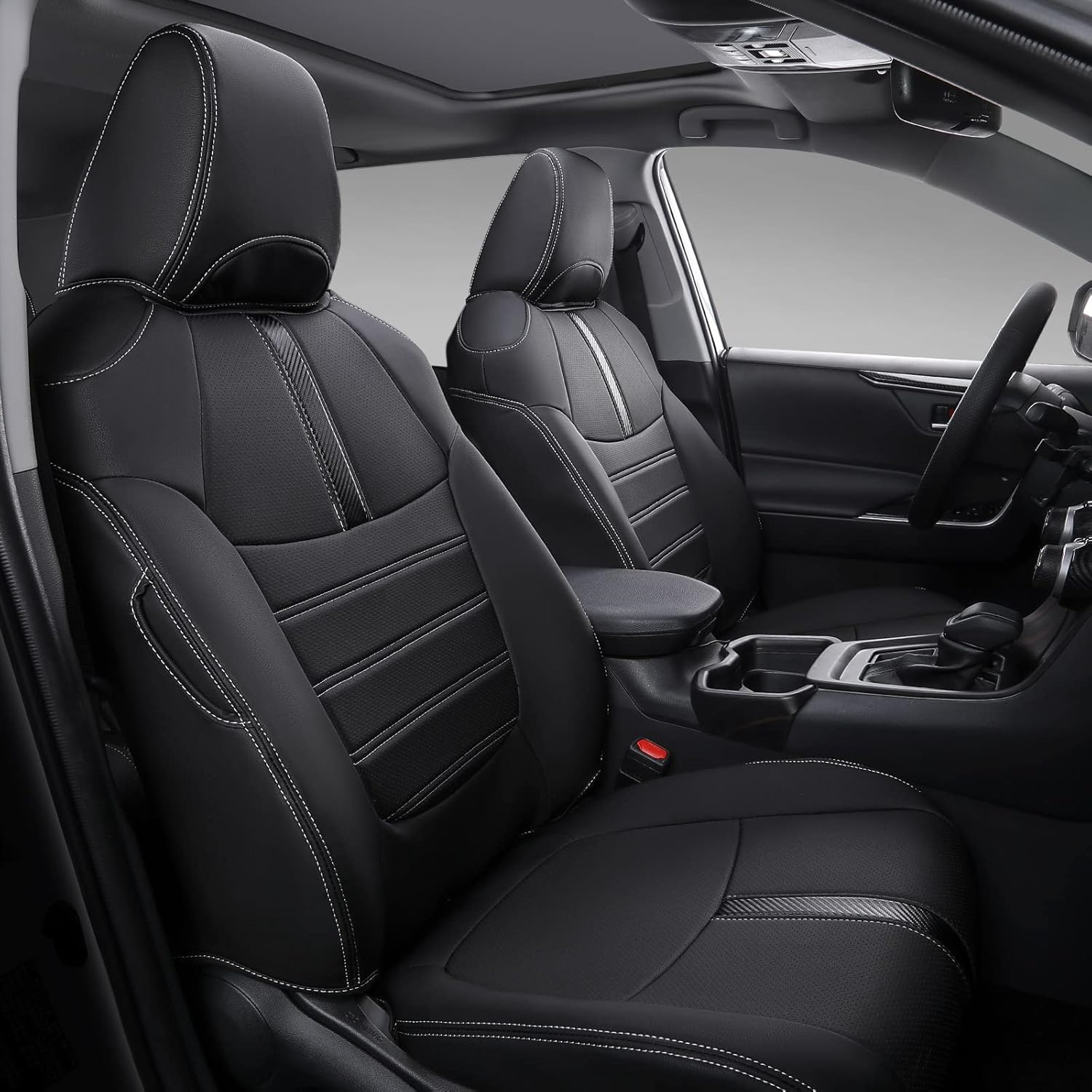 Xipoo Fit Toyota RAV4 Seat Covers Front and Rear PU Leather Seat Covers for Toyota Rav4 2019 2020 2021 2022 Accessories (2019-2022 RAV4(Not for Adventure and TRD-Off Road), Black)