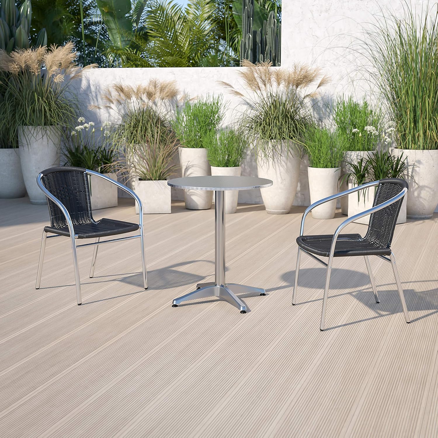 Flash Furniture 4 Pack Commercial Aluminum and Dark Brown Rattan Indoor-Outdoor Restaurant Stack Chair