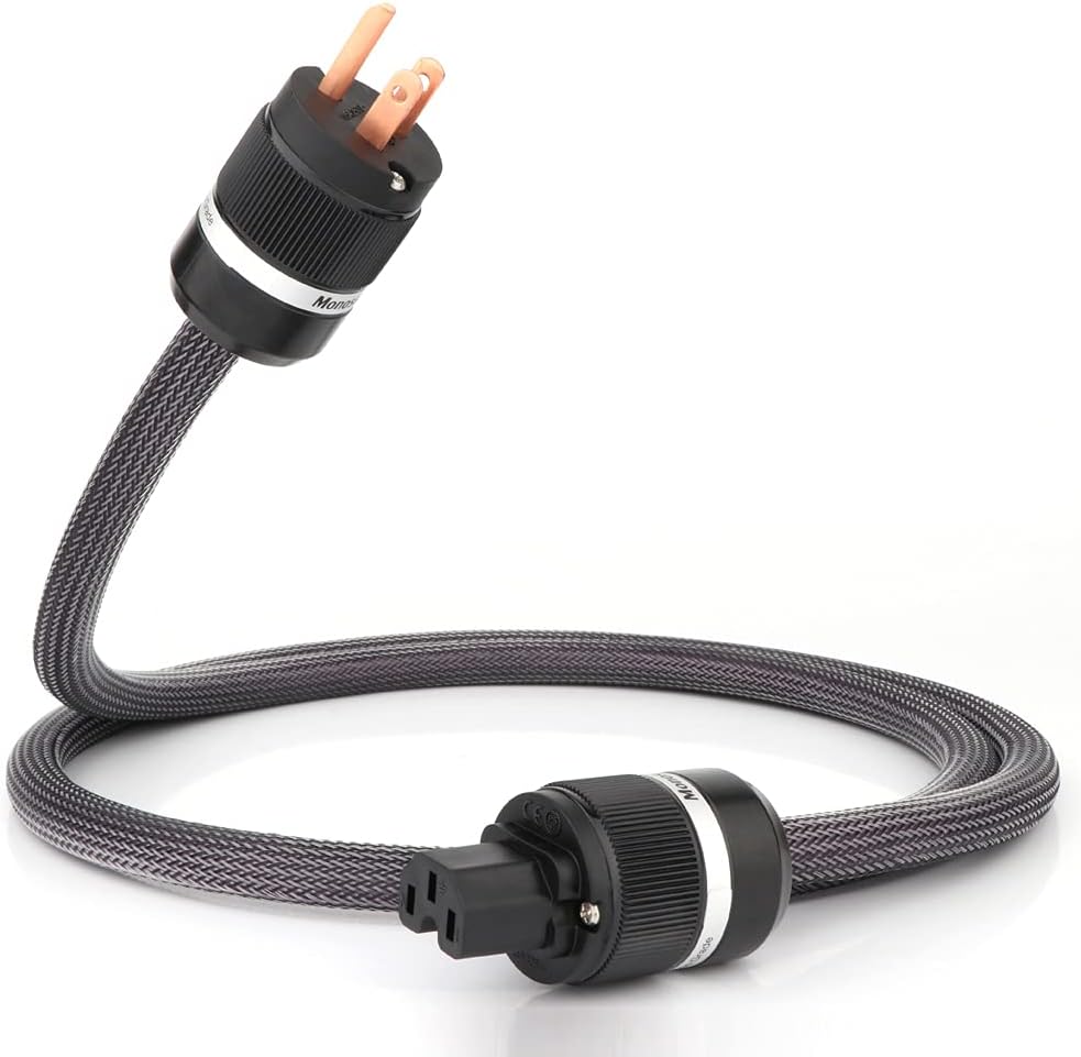 Monosaudio 13 Guage Hi-End Audio Power Cable, 3-Prong Pure Copper US Version Plug Power Cord , HiFi Audiophile Power Wires 125V 15A, Braided Sleeves Amplifier Power Cord(4.9FT/1.5M) Pack of 2