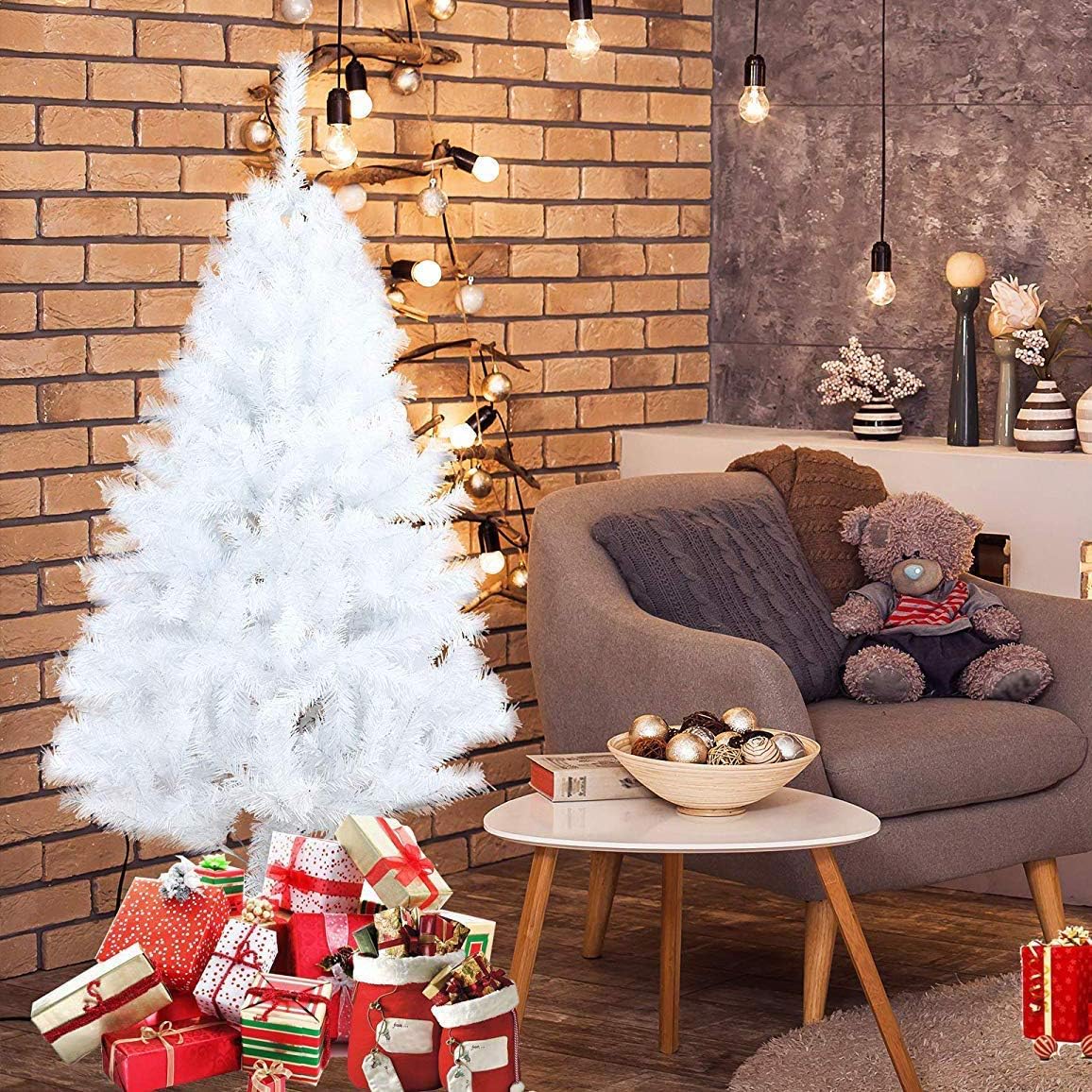 KARMAS PRODUCT 8 Ft High Christmas Tree 1500 Tips Decorate Pine Tree with Metal Legs Green, with Decorations Pack of 2