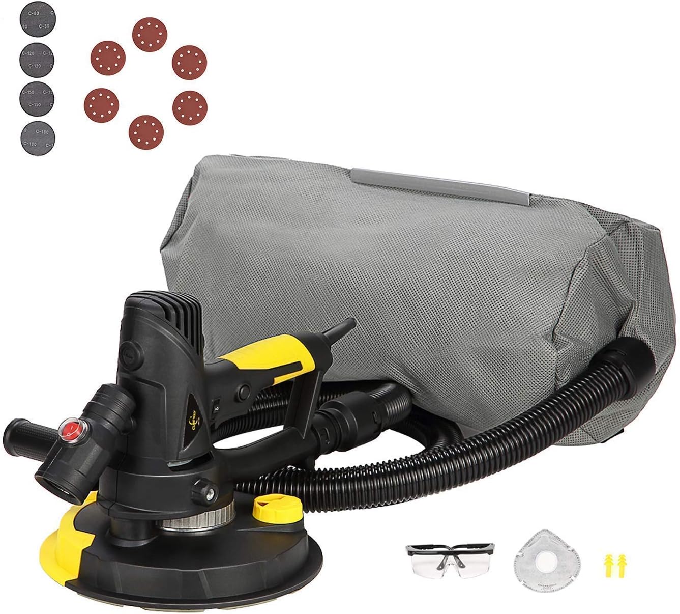 Electric Drywall Sander with Vacuum, Variable Speed and 26FT Power Cord, Drywall Sanding Machine with Extra Mesh Sanding Discs and Safety Kit, CUBEWAY