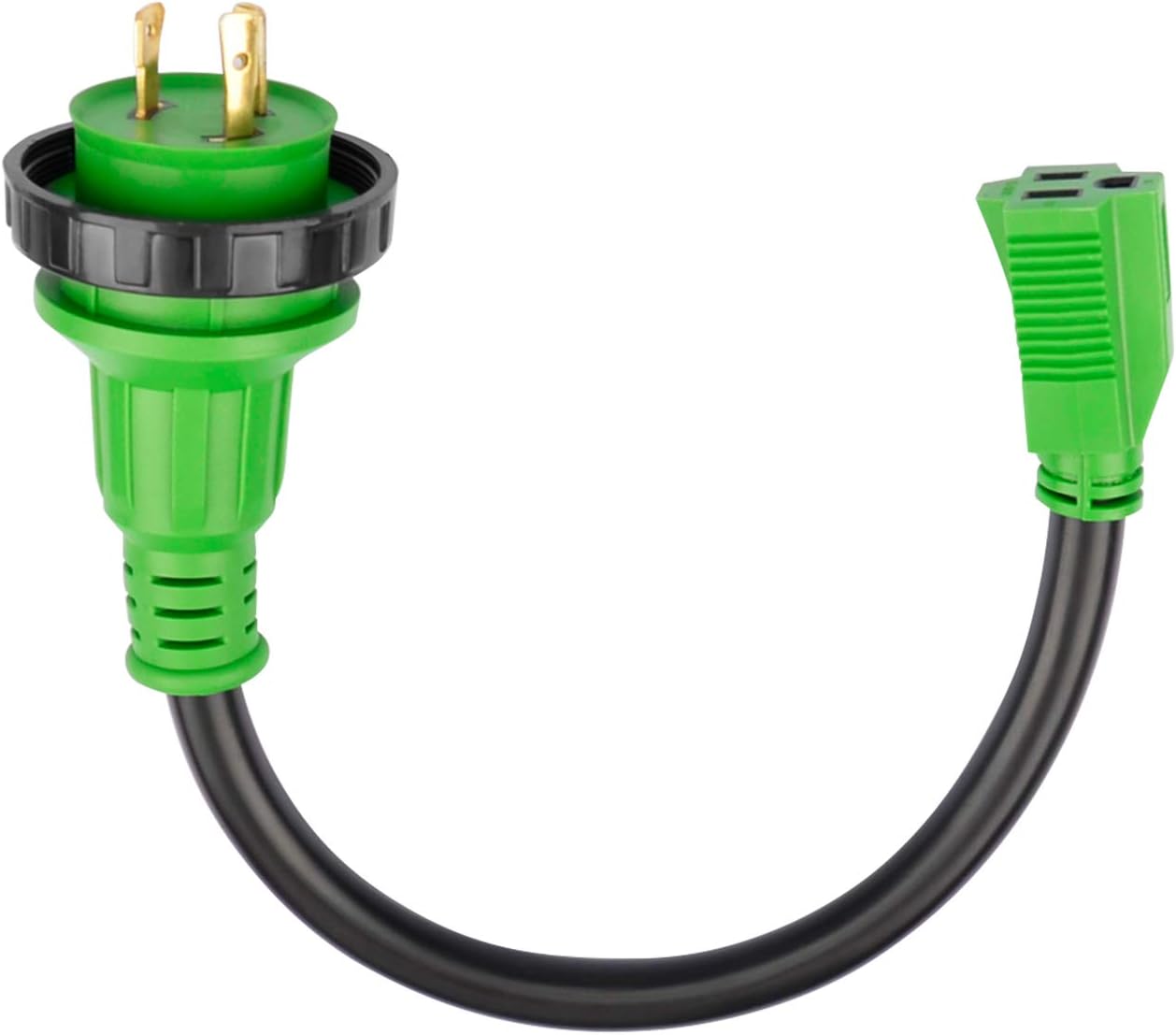 RVMATE Marine Shore Power Boat Adapter, 30amp Male to 15amp Female 18 inch 10AWG/3 Cord, Stow, Black/Green