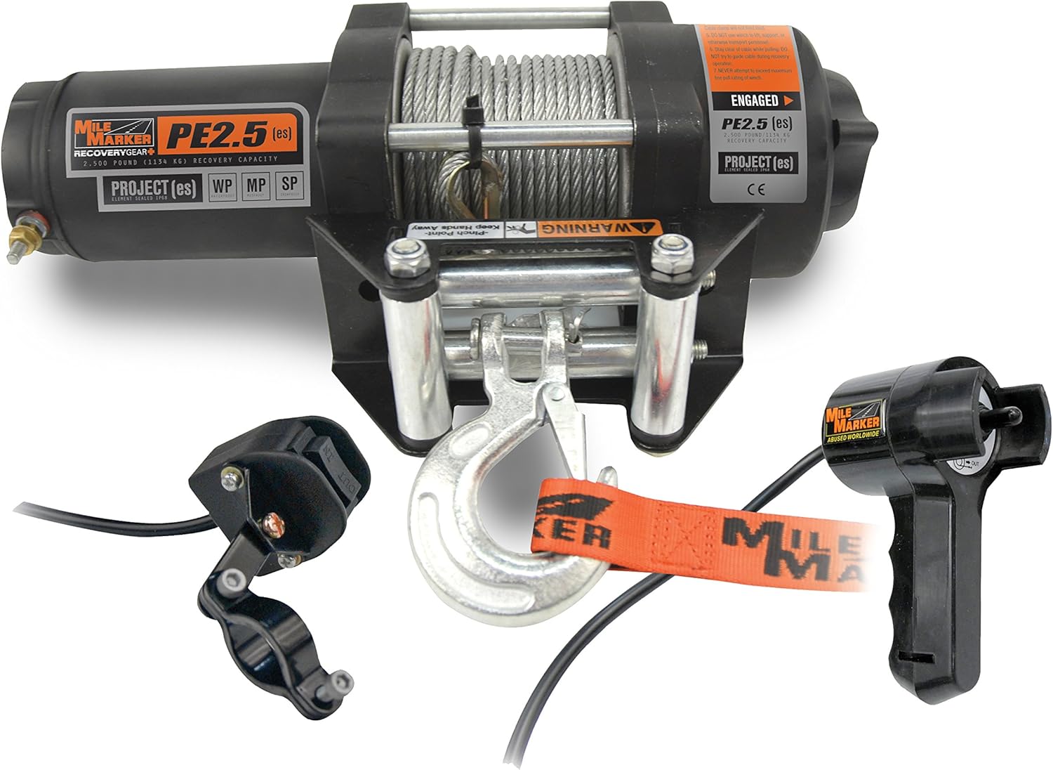 Mile Marker PE2500 ATV/UTV/Side-by-Side Electric Winch with Steel Cable - 2500 lb. Capacity, Silver (77-50105BW)
