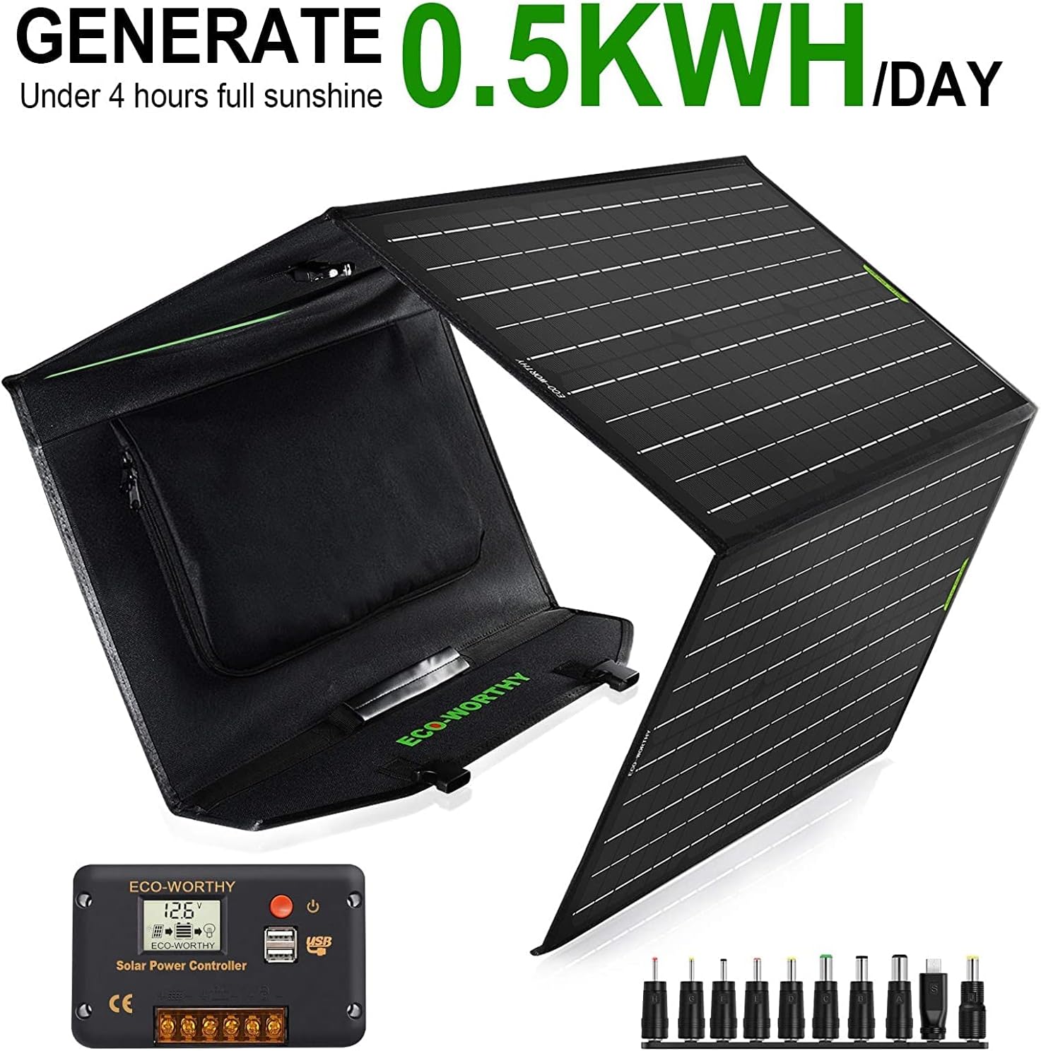 ECO-WORTHY 120W Foldable Solar Panel for Jackery Explorer/Flashfish/BALDR/Goal Zero Portable Generator Power Station, with 20A Charge Controller to Charge 12V Battery
