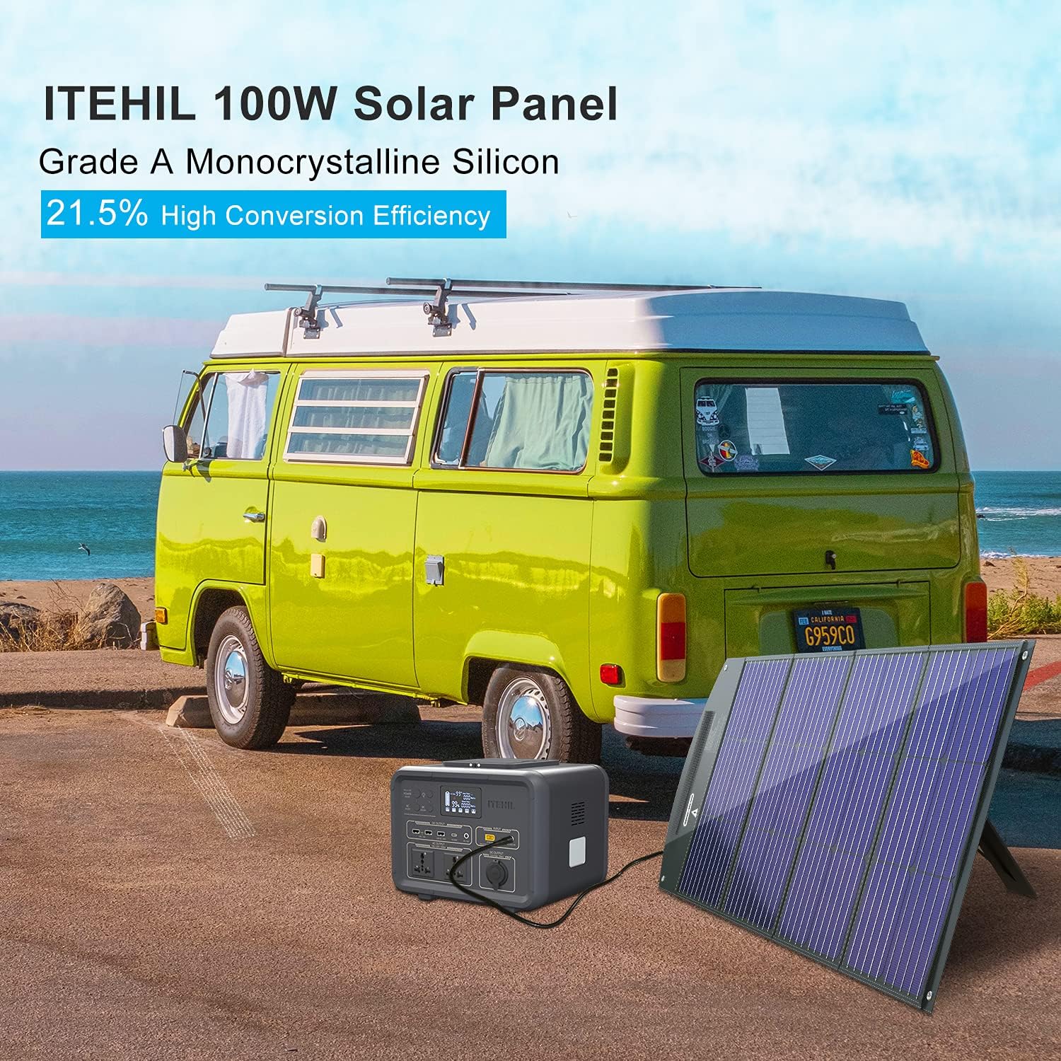 ITEHIL Solar Panel, 100W 18 Volt Monocrystalline Solar Panel Kits, Portable High Efficiency Solar Panel Charger, Foldable Solar Power Backup with USB 3.0/USB 2.0/DC Output for Home, Camping, RV