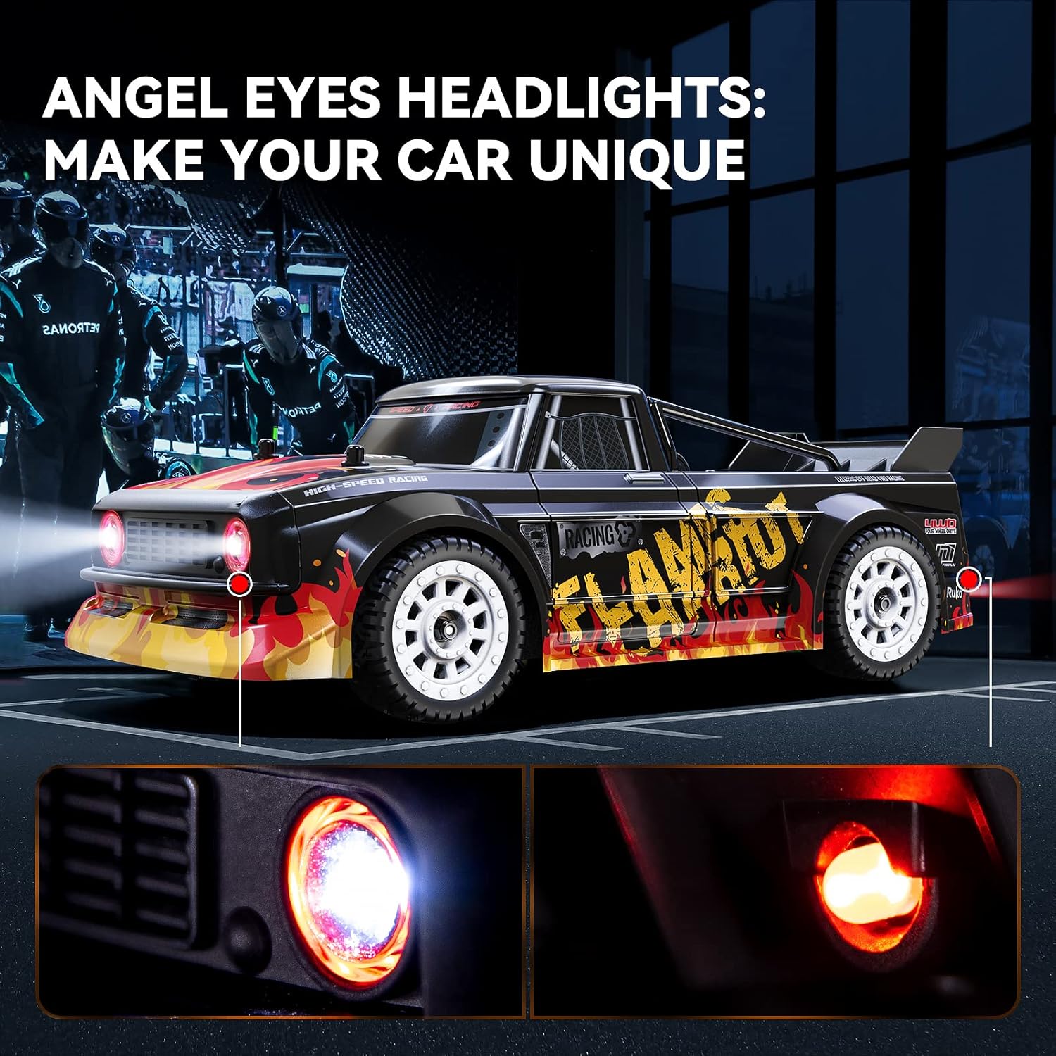 Ruko 1601pro High Speed RC Rally Racing and Drift Car for Adults, 45 KM/H 4WD on Road Remote Control Car with 2 Batteries, 1/16 2.4Ghz RTR Vehicle RC Crawler with Headlights