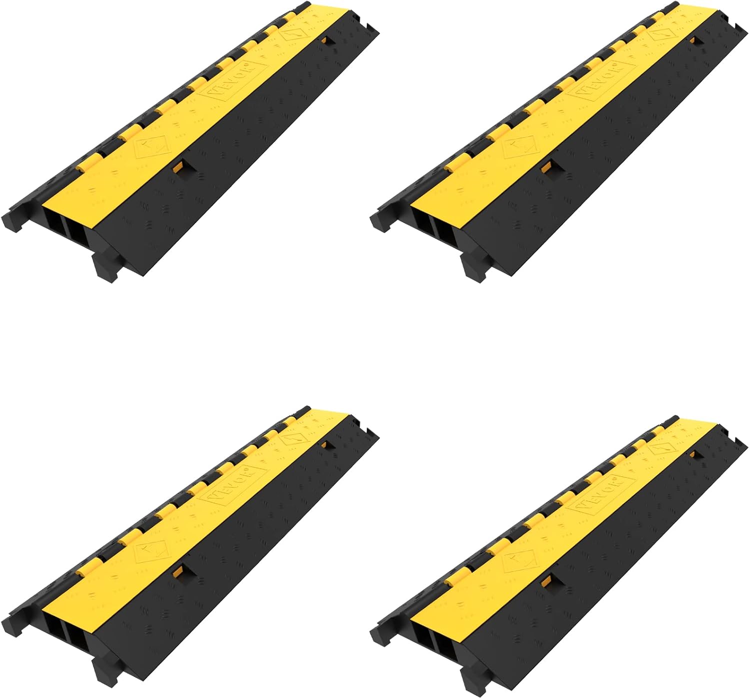 Happybuy 4 Pack Rubber Cable Protector Ramp 2 Channel Heavy Duty 66000lbs Load Capacity Cable Wire Cord Cover Ramp Speed Bump Driveway Hose Cable Ramp Protective Cover
