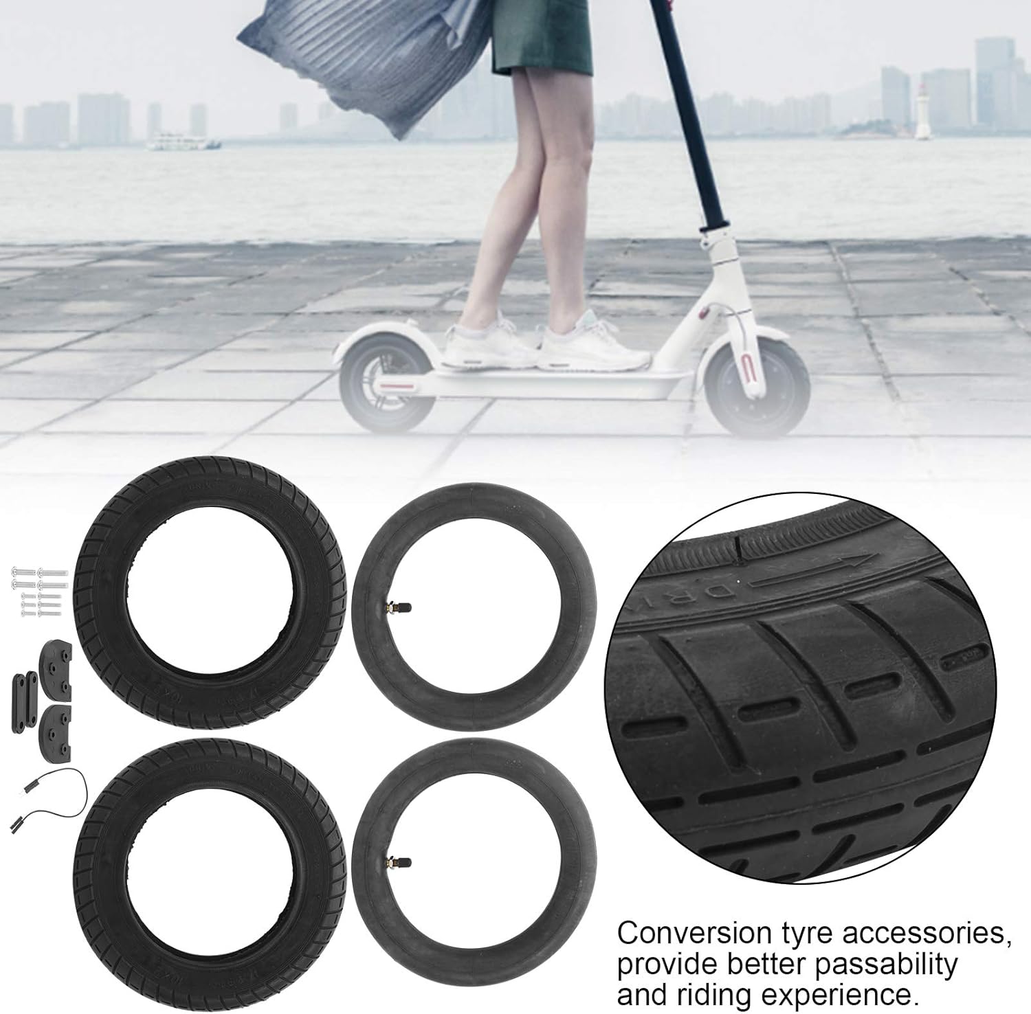 EVTSCAN Electric Scooter Tire Kit, 10in Cover Tyre Inner Tube Heighten Set Spare Tyre Replacement for M365 Scooter Pack of 2